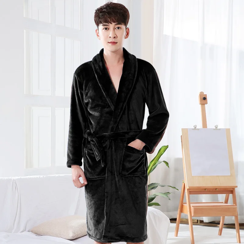 mens silk pajamas short set Lovers Dress for Men and Women Warm Super Soft Flannel Coral Fleece Long Bath Robe Mens Kimono Bathrobe Male Dressing Gown Robes mens tall pajama pants