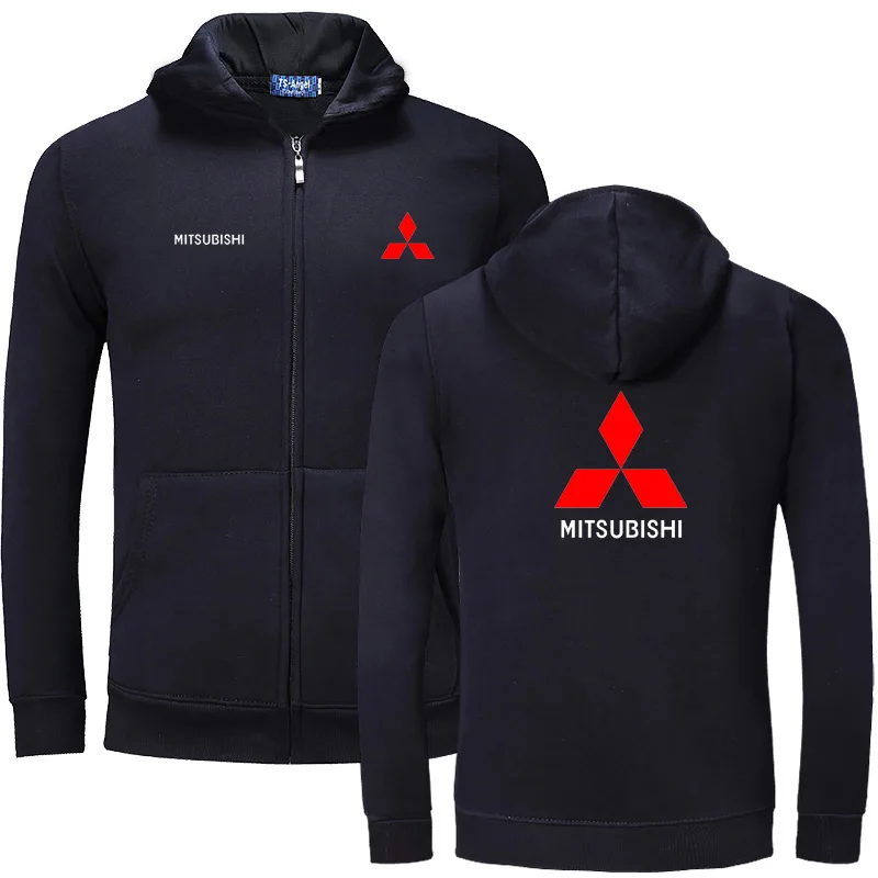 Куртка унисекс новинка однотонная мужская толстовка с капюшоном Mitsubishi на молнии