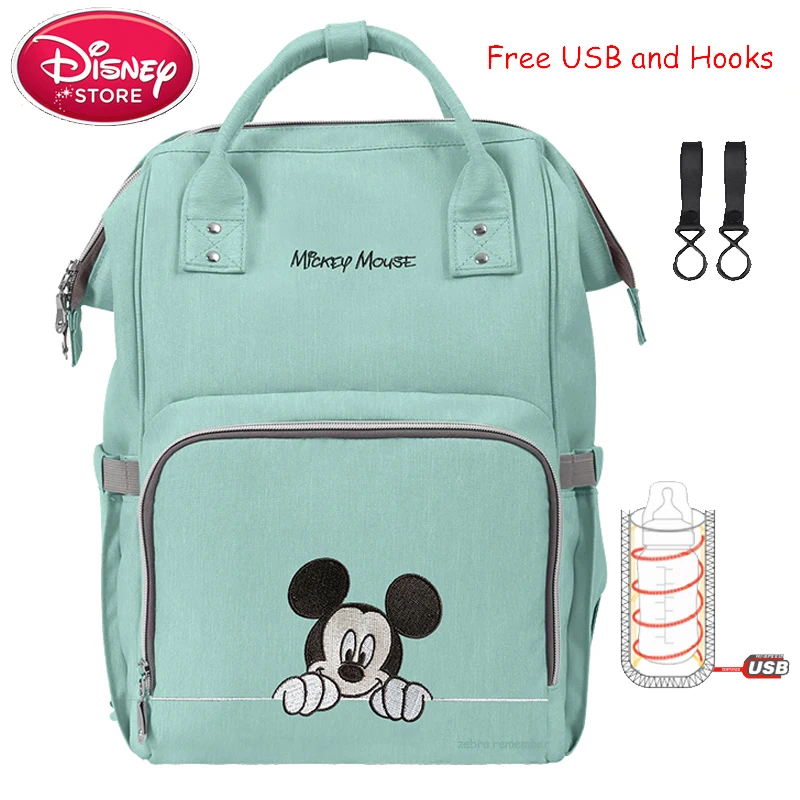 Сумка disney, рюкзак с Микки Маусом, USB, с подогревом, для мамы, ребенка, сумки для беременных, сумка для путешествий, для мам, сумка для подгузников, для ухода за ребенком - Цвет: Green