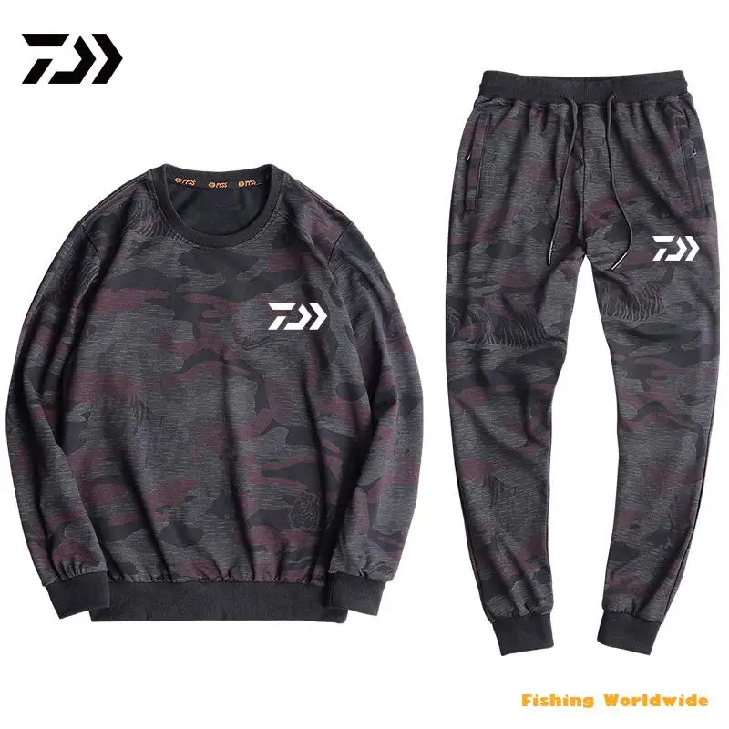 

Spring Autumn L-7XL Daiwa Fishing Suit Outdoor Full Sleeve Fishing Hoodie Elastic Pants Sport Camouflage Set Men Fishing Clothes