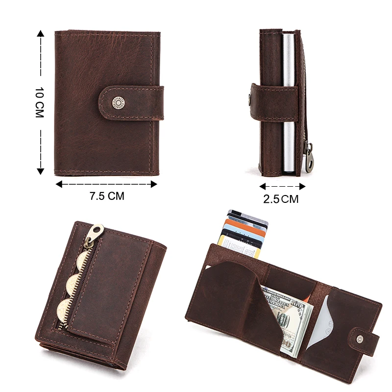CONTACT'S Crazy Horse Leather Card Holder Wallet Men Automatic Pop Up ID Card Case Male Coin Purse Aluminium Box RFID Blocking leather wallet wallet card holder card holder coin purse credit card holder card wallet coin purse wallet id card case