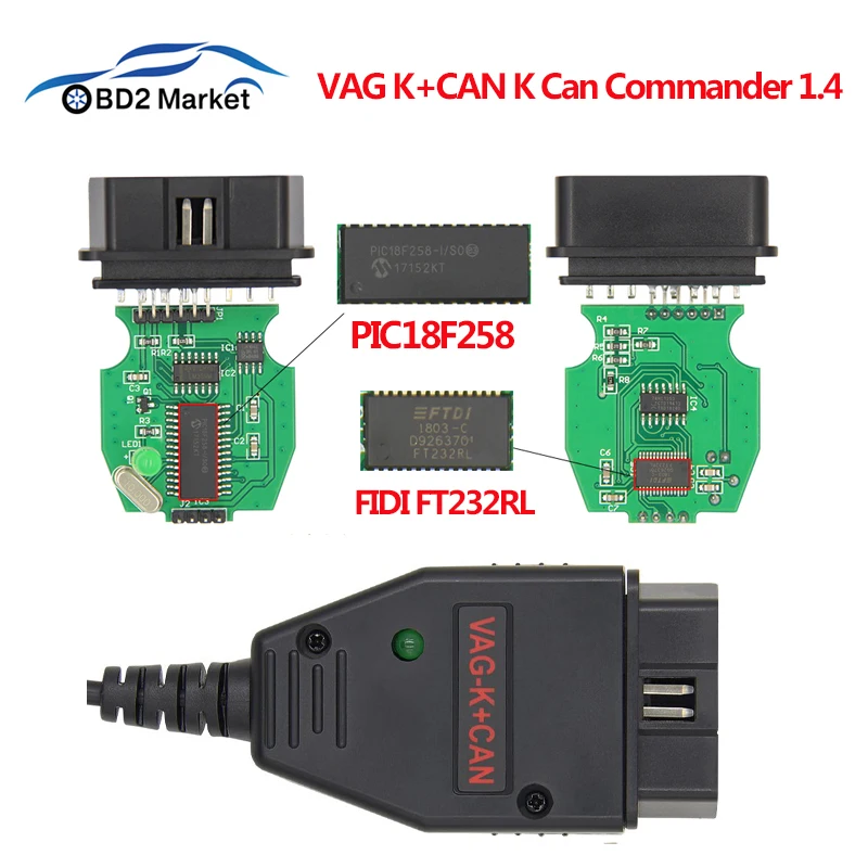 Автомобильный диагностический сканер OBD2 VAG K + CAN Commander 1 4 Can PIC18F25k80 FTDI OBD кабель для