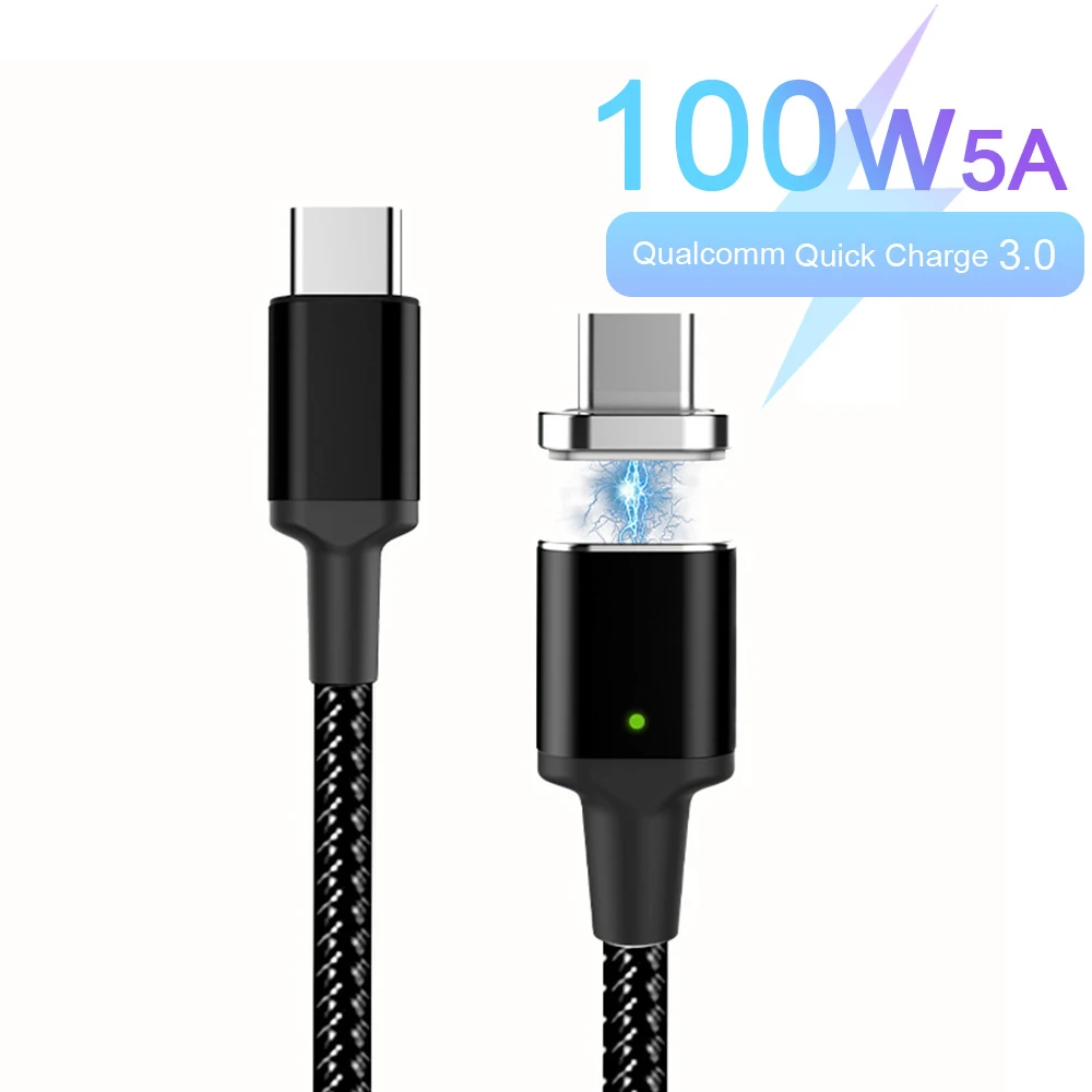 Магнитный кабель usb type C PD 100 Вт 5А, супер быстрый кабель для зарядки и передачи данных 1,8 м для MacBook Pro магнитная зарядка повербанк samsung Galaxy S10 S9 huawei P30 USB-C магнитный кабель