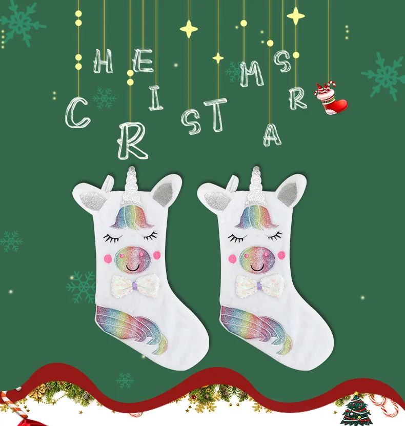Милый Единорог Рождественская елка украшения носки ткань Единорог Новогодний носок для подарков с светодиодный свет Новогодний подарок navidad