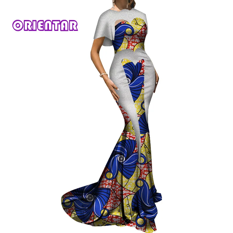 Элегантные африканские платья для женщин кружевное свадебное платье Африканский Воск Принт леди Африканский Базен Riche вечернее длинное платье WY3584 - Цвет: 6
