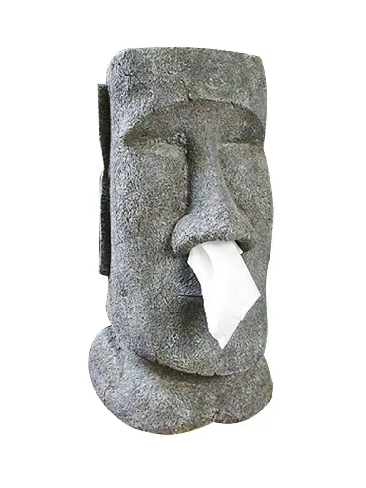 

Tissue Box Snot Type Container Holder MOAI Easter Island Stone Face Portrait Innovative Design Very Good Stability High Quality