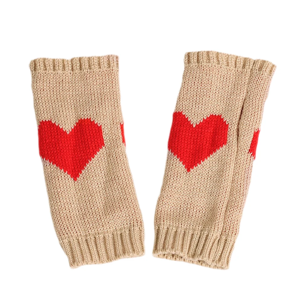 Женские зимние перчатки с принтом сердца, мягкие перчатки без пальцев, теплые вязаные перчатки, черный, белый, красный, серый цвет, guantes mujer