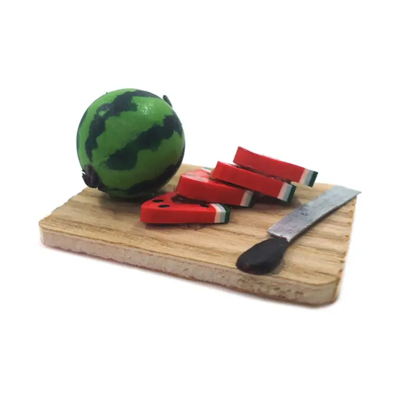 

1/12 Miniature Dollhouse Kitchen Chopping Board Watermelon Knife Model Decor