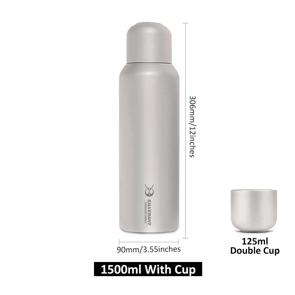 1.5L With Cup Silverant Титановая бутылка для воды большой емкости 1.2L / 1.5L ультра-легкая бутылка для питьевой воды с бутылкой для питьевой воды, с задней крышкой для веревки, для путешествий на природе - Цвет: 1.5L With Cup
