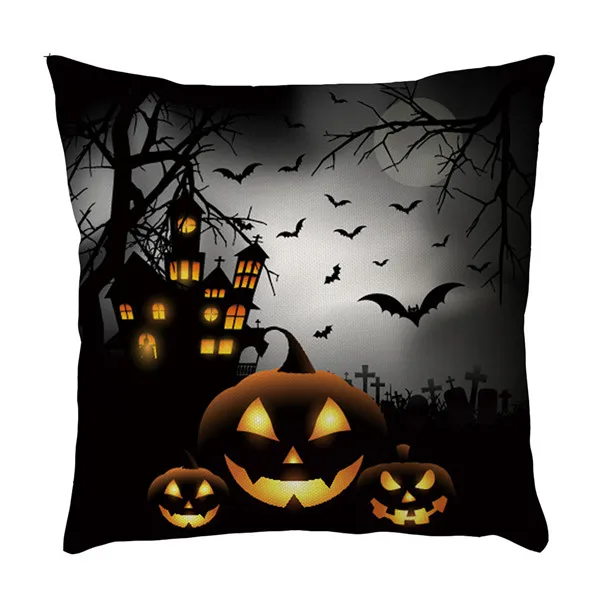 Square Horror Halloween Cushion Cover Linen Cotton Pillowcase Witch Pumpkin Castle Throw Waist Pillow Covers Home Decor Q3 - Цвет: A