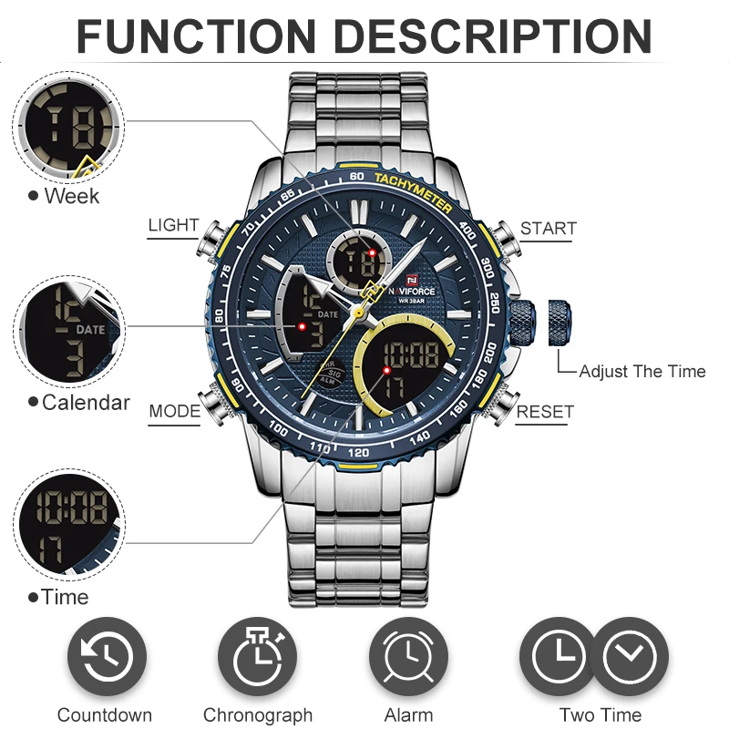 NAVIFORCE мужские часы Топ люксовый бренд большой циферблат спортивные s хронограф