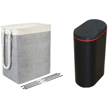 

1pcs Foldable Laundry Storage Basket Detachable Brackets & 1pcs Plastic Narrow Type Kitchen Trash Can Toilet Press Type