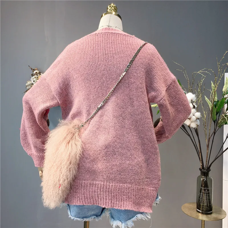 Новинка, осенне-зимний женский пуловер с вышитыми бусинами цветами, женский свитер, свободная вязаная рубашка, Повседневные вязаные топы