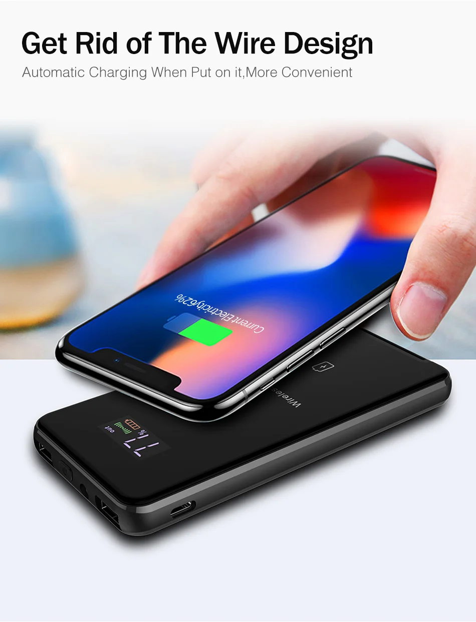 Power Bank 5000mAh вертикальное Беспроводное зарядное устройство, YKZ светодиодный дисплей двойной USB быстрая зарядка внешний аккумулятор для iPhone Xiaomi