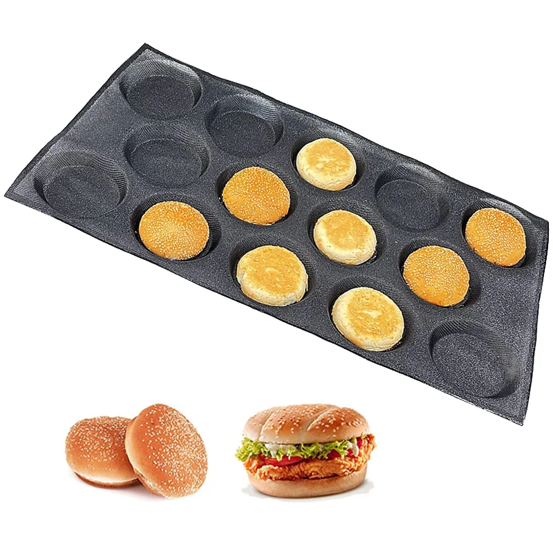 Hamburger Bun Pan, Mesh Silicone Hamburger Bun Mold, Non Stick Baking Pan  for Making Buns, Great Perforated Bakery Molds for Gluten Free Buns(8 loaf