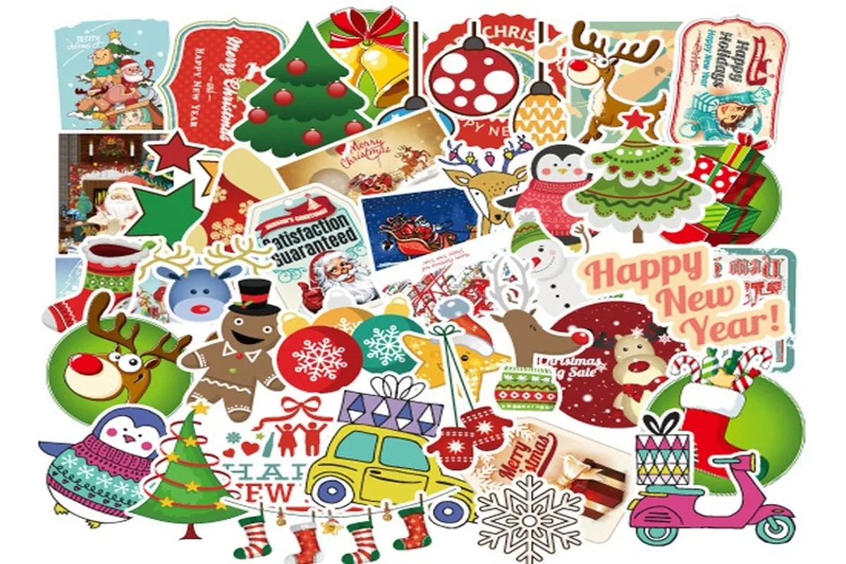 100 Sheets Not Repeating Christmas Sticker Waterproof Suitcase Computer Decoration Pocket Toy DIY School Bag
