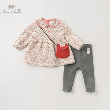 

DB11550 dave bella autumn baby girls fashion floral clothing sets kids cute long sleeve sets children with small bag 3 pcs suit