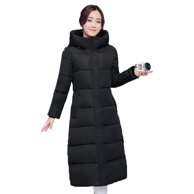 Winter women Down Cotton Jacket Korean style Medium long Hooded Cotton