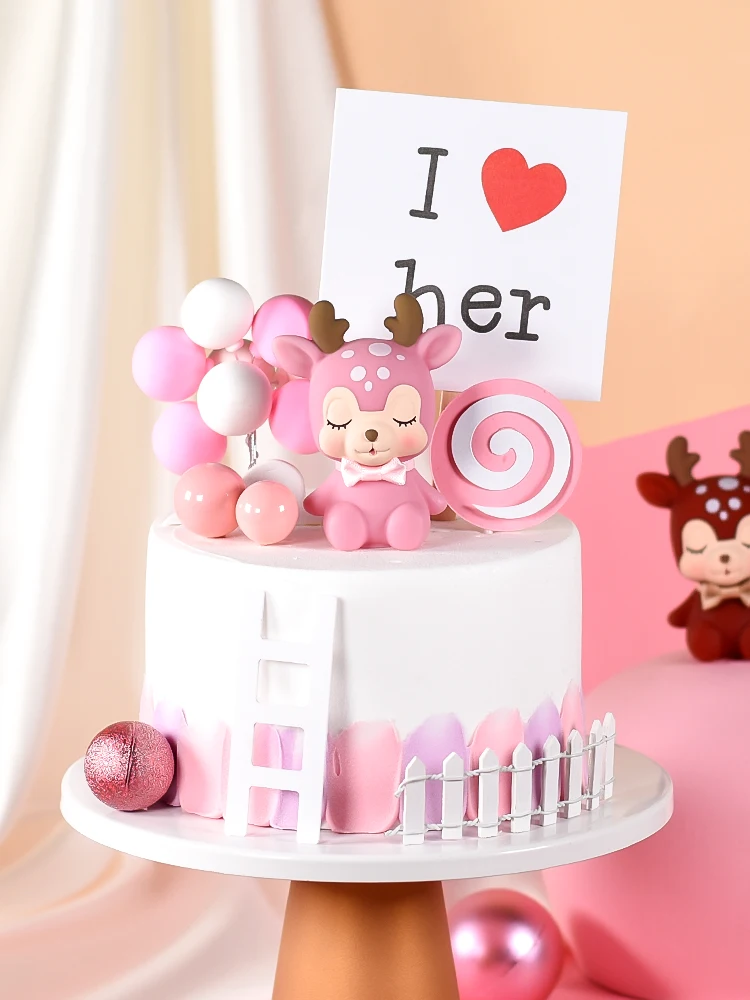 

Cakelove pink deer cake topper cupcake birthday decoration party for baking accessories cake decorating tools anniversary