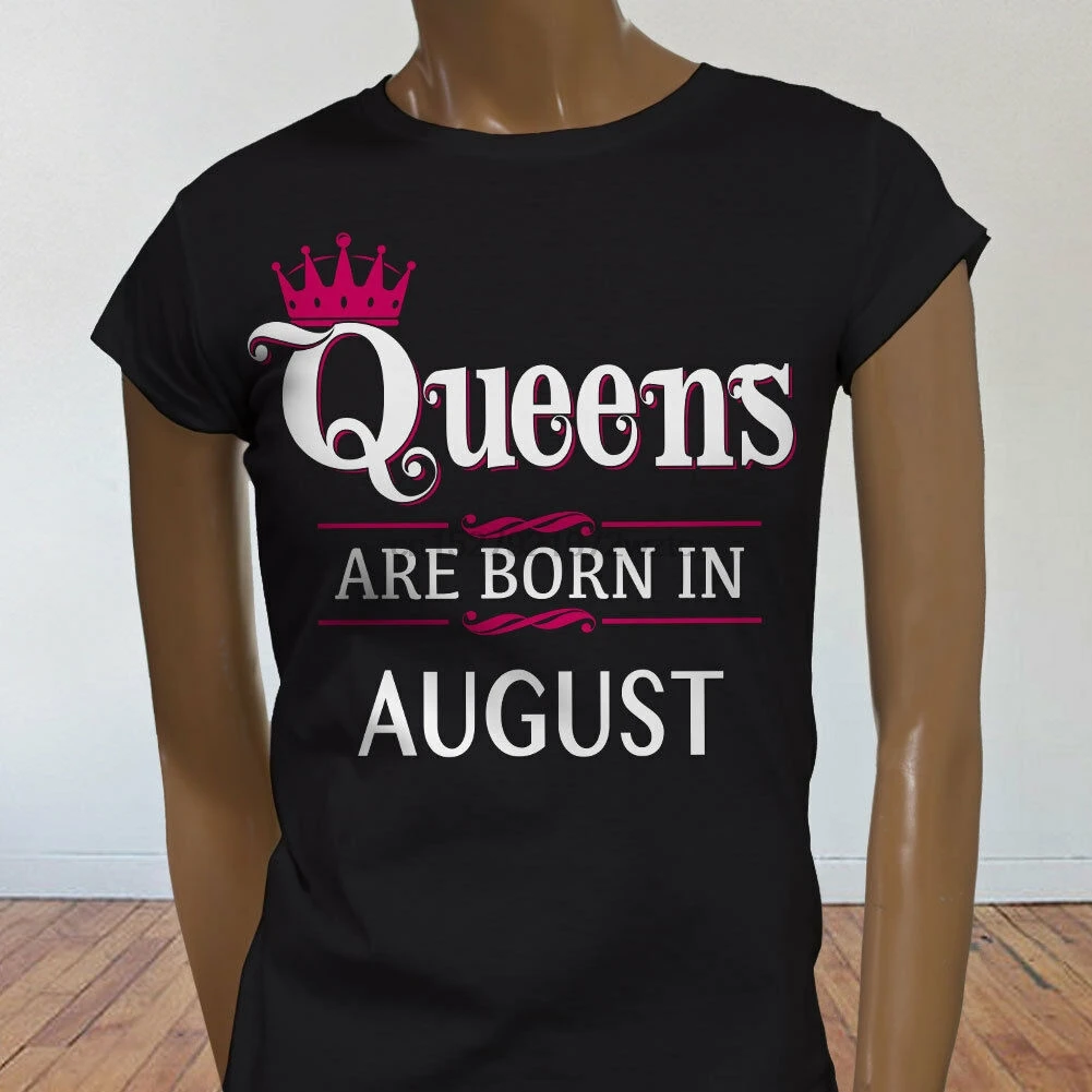 Женская Черная футболка с короной LEO VIRGO QUEENS BORN IN AUGUST|Футболки| |
