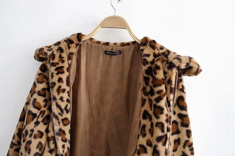 

2019 Autumn Europe And America Fleece Long Sleeve Fold-down Collar Loose-Fit WOMEN'S Jacket Leopord Pattern Furry Short Coat