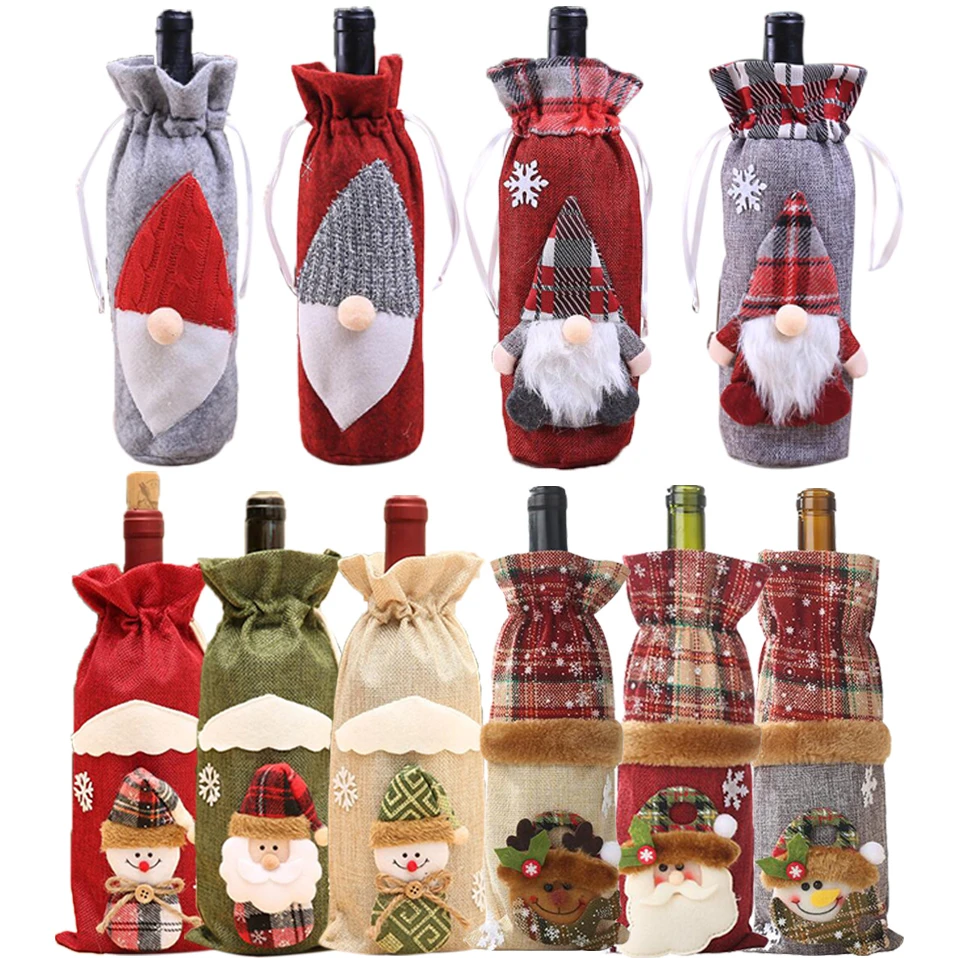 

1PC Multi Style Snowman/Santa Claus Christmas Bottle Sets Wine Bottle Cover Holder For Christmas Party/Table Decoration Supplies