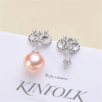 

DIY Pearl Stud Earrings Holder S925 Sterling Silver Earrings Settings Women DIY Earrings Jewelry Findings