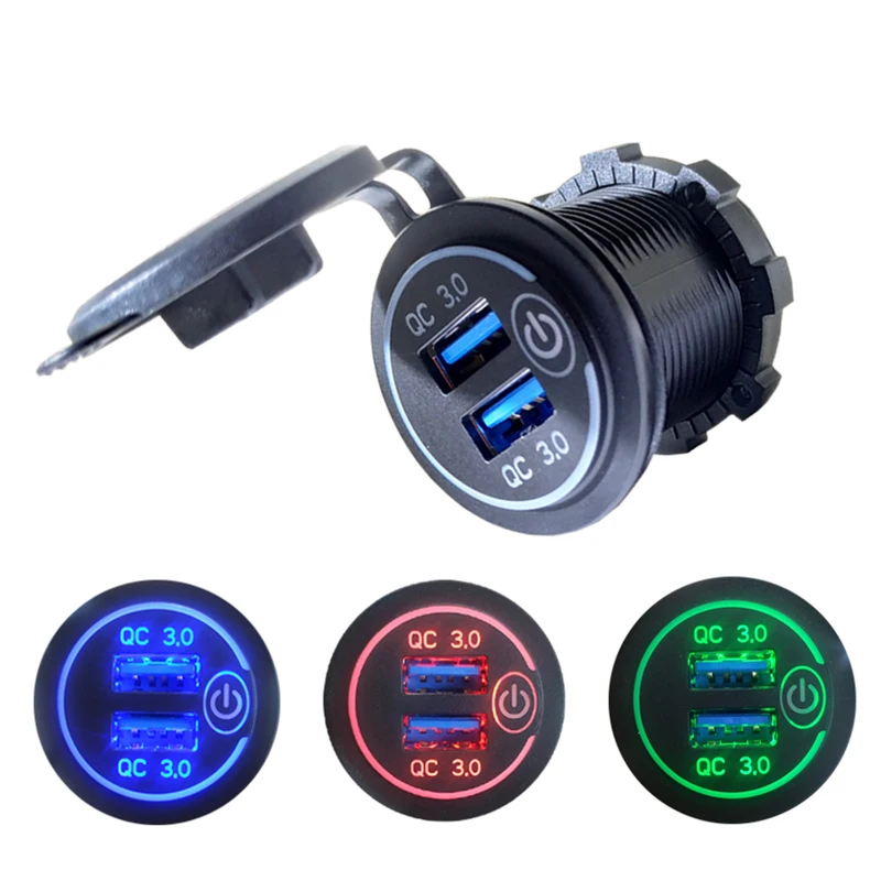 

12V/24V Car Cigarette Lighter Socket Dual USB Car Charger Socket Universial QC3.0 Quick Charger Motorcycle USB Charger Adapter