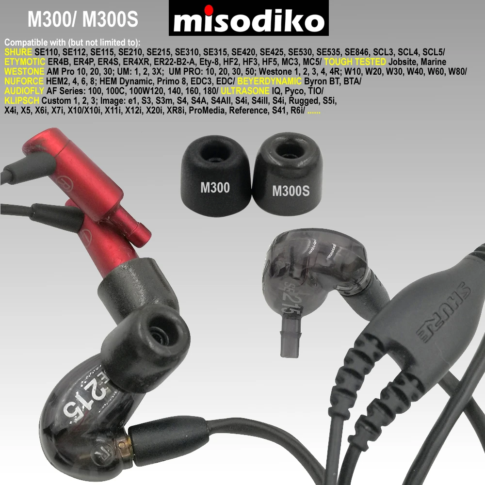 Пенопластовые наконечники для наушников misodiko M300 Shure SE215 SE315 SE535 SE425 SE846/ Klipsch/ Etymotic