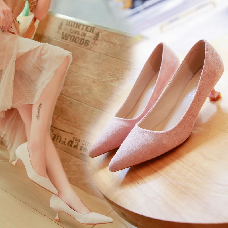 Girls Medium Heel Shoes Women S Slim Heels 5cm Bridesmaid Pointed Cat Single Shoes Nude Work Versatile Women S Shoes Women S Pumps Aliexpress