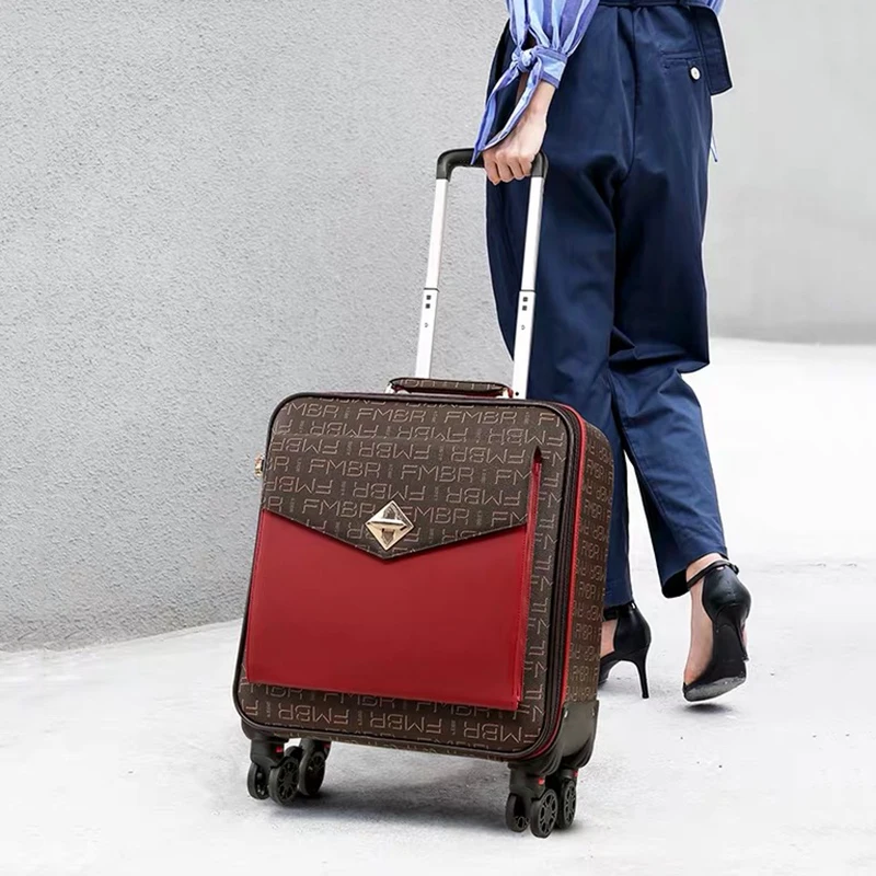 Luggage Деловой чемодан на колесах женский Спиннер багаж на ролликах бренд 16/20/24 дюймов чемодан из ПУ Модные летные женские valise - Цвет: Luggage