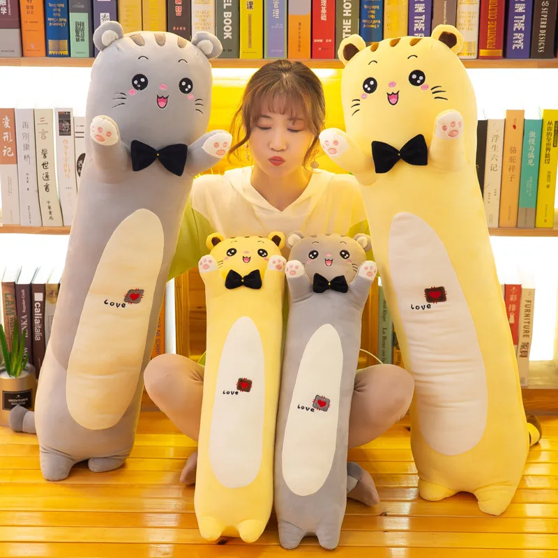 

2019 New Style Strip Cat Pillow Cartoon Adorable Cat Lazy Pajama Pillow GIRL'S Heart Cat Plush Toys