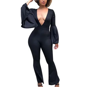 

Women Sexy Bodycon Long Sleeve Jumpsuits Fashion Black Romper Skinny Overalls Women V Neck Romper