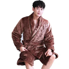 Мужской и женский длинный халат, домашняя одежда, зимний толстый теплый банный халат из кораллового флиса, кимоно, мужской халат, пеньюар мужской