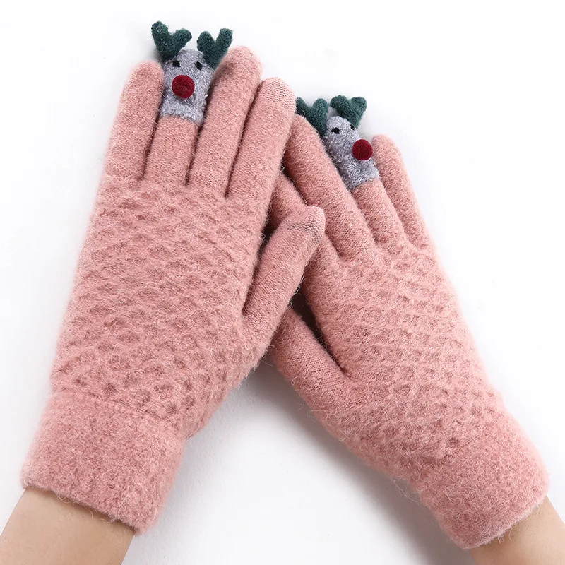 Dilidala зимние женские шерстяные вязаные перчатки с рисунком лося теплые перчатки Зимние перчатки для сенсорного экрана высокое качество ветрозащитный