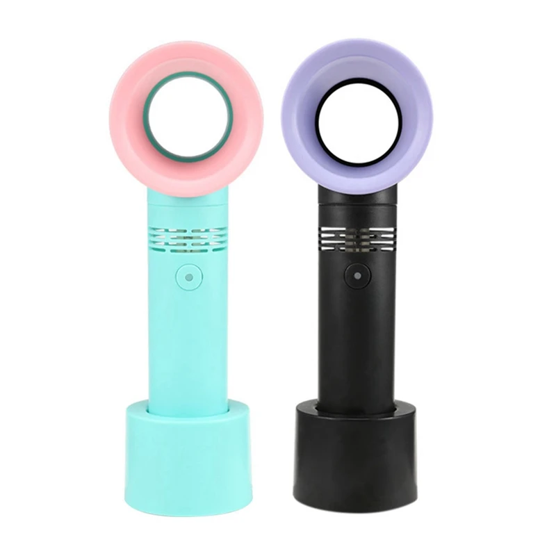 

2 Pcs Electric Bladeless Fan Portable Cordless Usb Charging Mini Handheld Fan Handheld Mini Cooler No Leaf Handy Fan-Light Blue