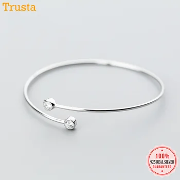 

Trustdavis 2019 100% 925 Solid Real Sterling Silver Jewelry 2 Round CZ Bangle Bracelet For Women Girls Gift Jewelry DA355