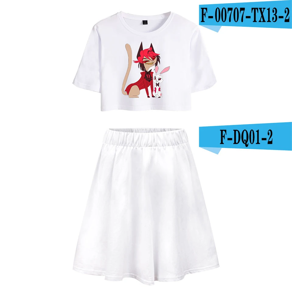 Hazbin отель короткая юбка костюм футболка и короткая юбка из двух частей Высокое качество Повседневный Hazbin отель Два шт Набор для женщин - Цвет: Q