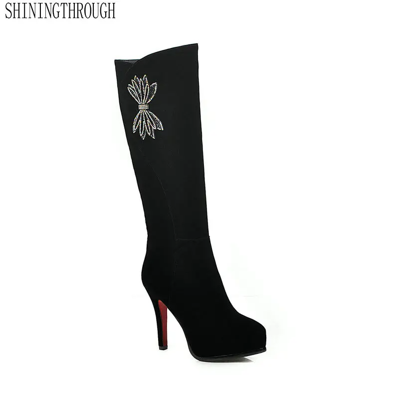 

2020 new women knee high women boots thin super high heeol women shoes fashion round toe ladies party dress shoes large size 43