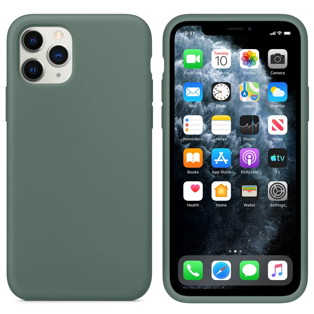 Лучше, чем, аутентичный противоударный силиконовый чехол для IPhone 11 Pro Max xs max xr 87 6s plus, чехол с логотипом, все включено - Цвет: Pine Green