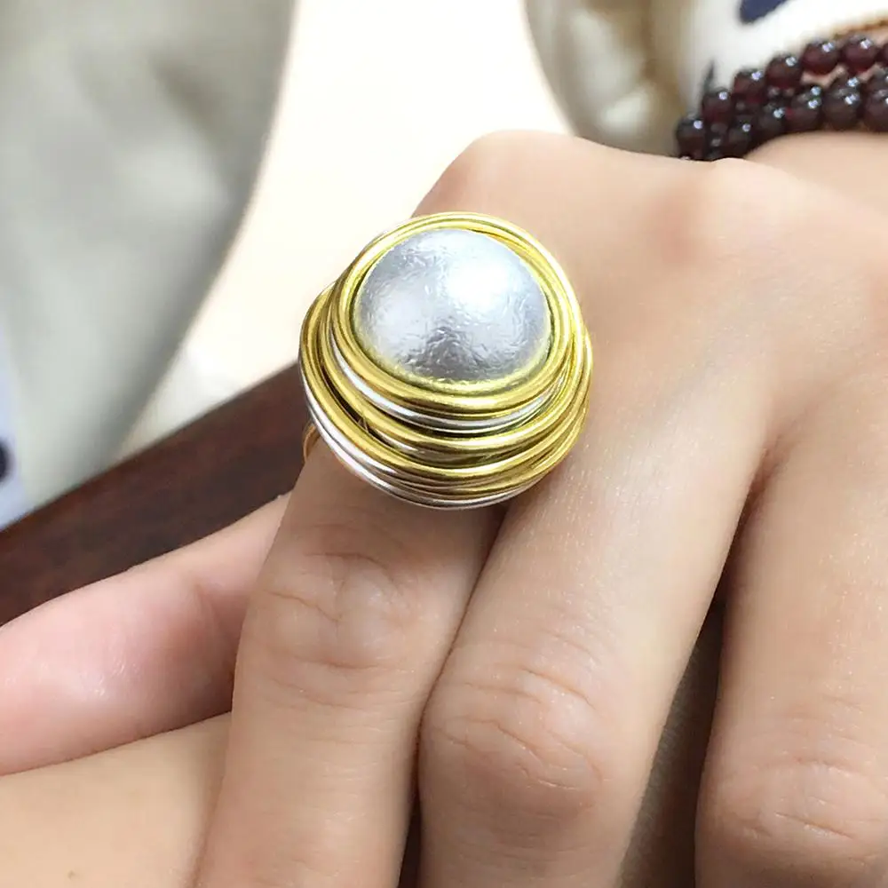 MANILAI, уникальные кольца ручной работы с искусственным жемчугом для женщин, модные ювелирные изделия, проволочные спиральные акриловые бусинки, винтажные кольца на палец, большие