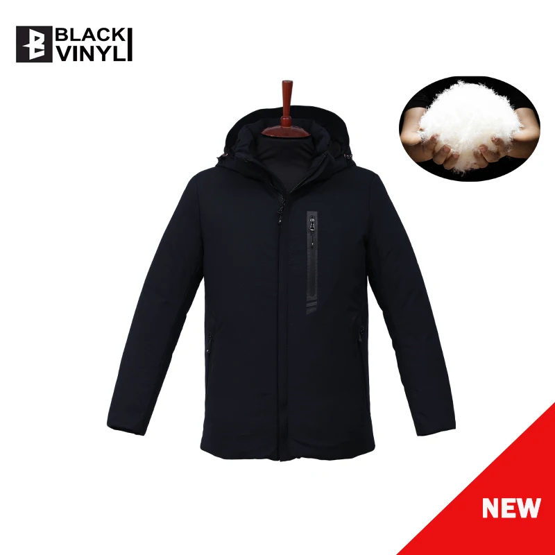 BLACK VINYL Winter Jacket Mens High Quality Thick Coat Snow Male Warm Outwear Fashion- White Duck Down Jacket Men