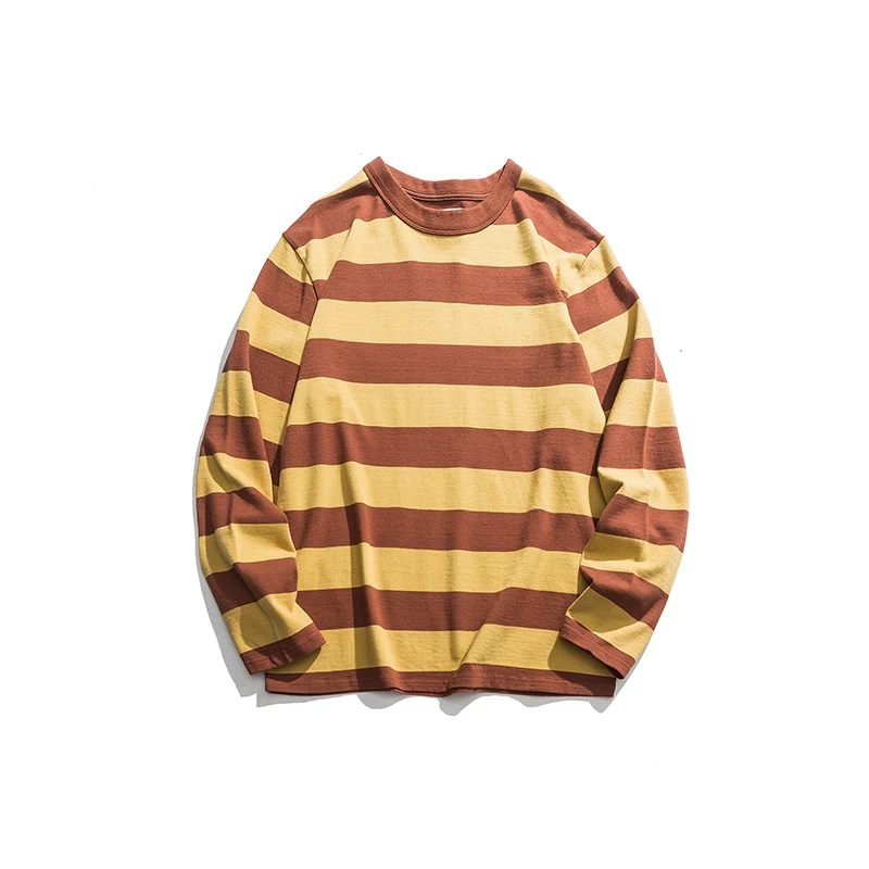 

Тяжелая осенне-Весенняя оригинальная винтажная Свободная рубашка Amekaji в полоску с круглым вырезом, мотоциклетная Повседневная Базовая рубашка