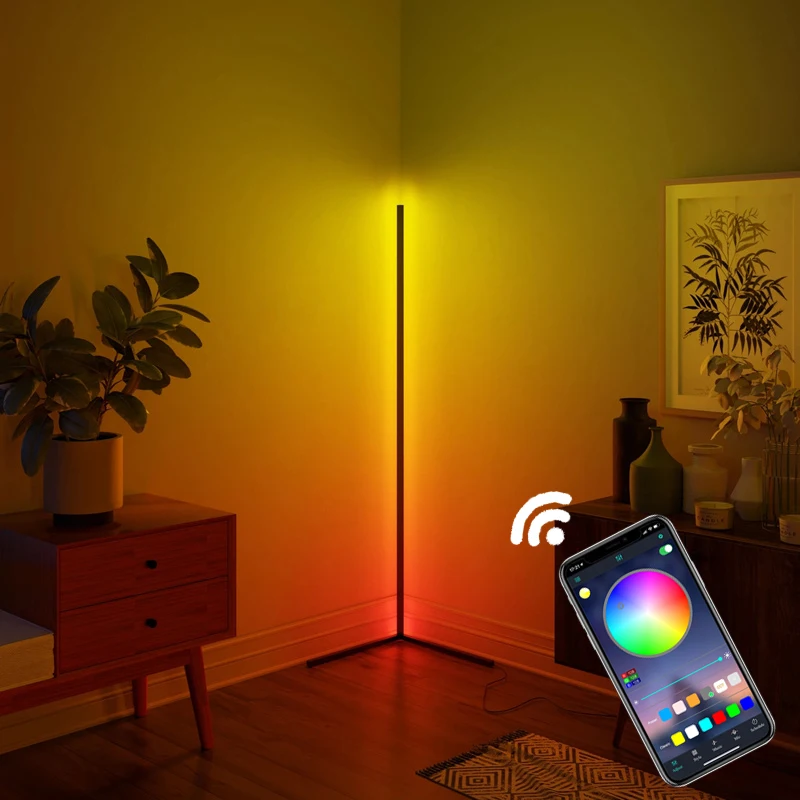 Современный RGB светодиодный Угловой торшер Alexa лампа с дистанционным управлением