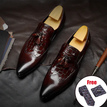 

Men Genuine Leather Dress Shoes Luxury Brand Mens Italian Design Black Calf Slip On Pointed Toe Wedding Business Shoes