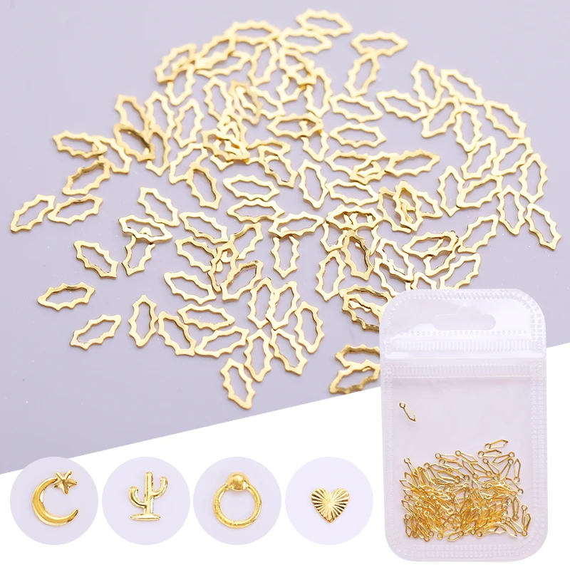 

1 Bag Metal Gold Nail Studs Rivets Mix Star Moon Comb Cactus Shape Flat Design 3D Nail Art Decorations Hollow Nail Accessories