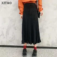 XITAO, модная плиссированная трикотажная юбка, женская элегантная эластичная юбка с высокой талией,, осенне-зимняя женская одежда DMY1057