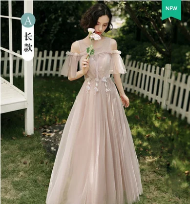 pink A Rode De Soriee Новое пыльное зеленое элегантное платье подружки невесты длинное несравненное кружевное цветочное серое нежно-розовый тюль праздничное платье подружки невесты - Цвет: pink A