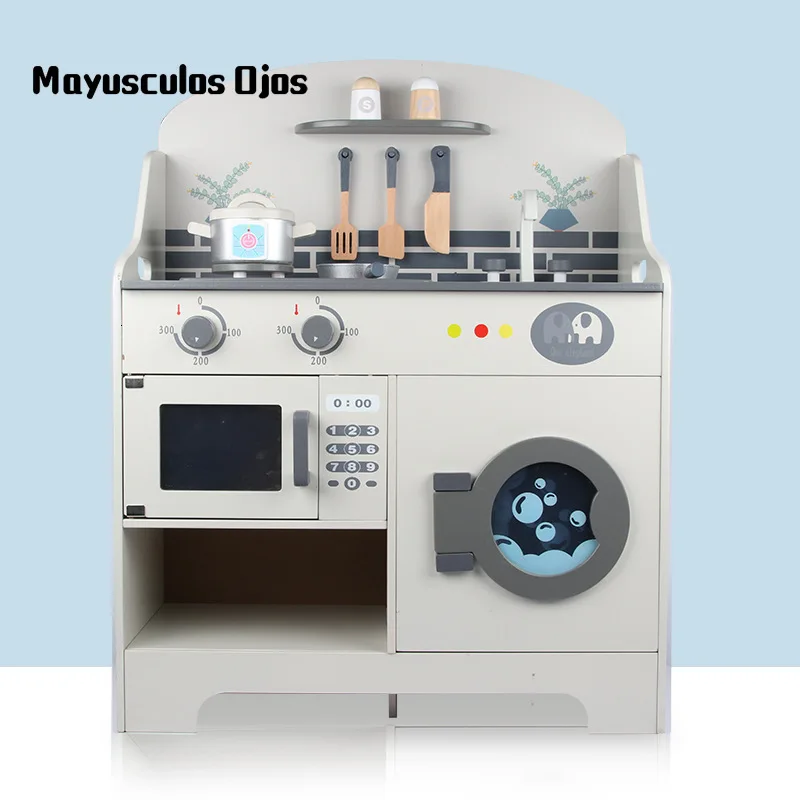 

2019 New Wooden Play House Cooking Kitchen Toys Children Simulation Sound And Light Stove Set