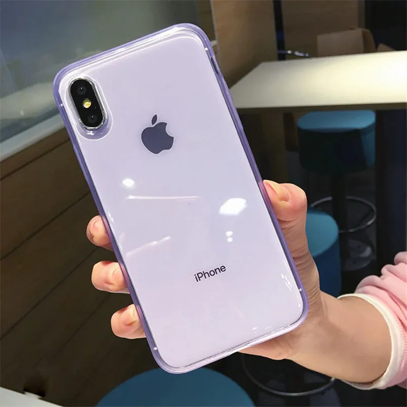 Мягкий чехол из ТПУ для iPhone 6, 6 S, 7, 8 Plus, 11 Pro, XS Max, XR, X 10, роскошная цветная прозрачная рамка, силиконовый чехол для iPhone 7 Plus - Цвет: Фиолетовый